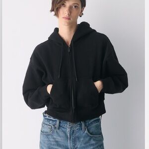 Aritzia TNA Black Zip-Up Boxy Hoodie